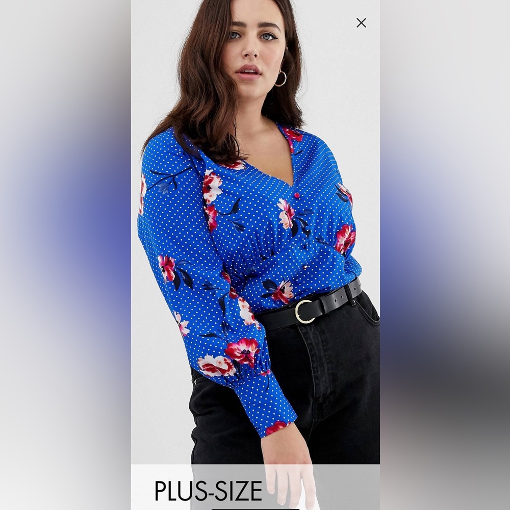 Influence Plus Button Down Blouse Bodysuit In Flo… - image 3